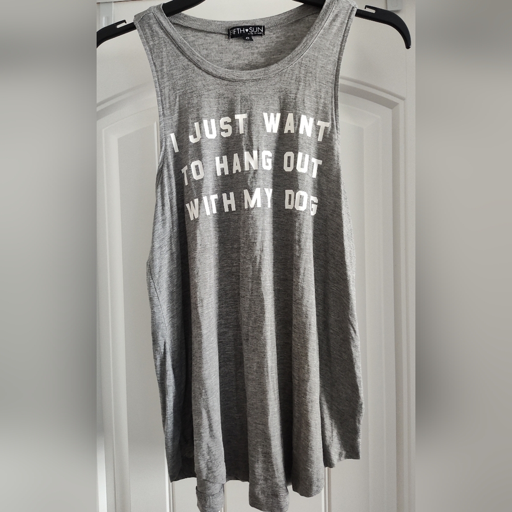Gray Sleeveless Top with Dog Quote